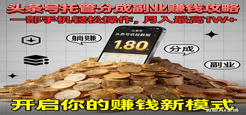 全程托管今日头条，一部手机就可以开干，最高躺赚1W+客创社区-专注互联网轻资产资源整合与分享客创社区-专注互联网轻资产资源整合与分享