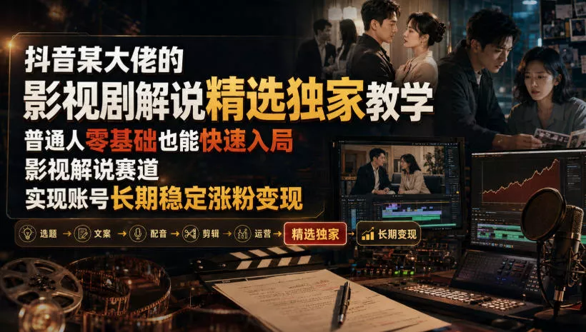 抖音某大佬的影视剧解说精选独家教学，普通人零基础也能快速入局影视解说赛道，实现账号长期稳定变现星享资源网星享资源网