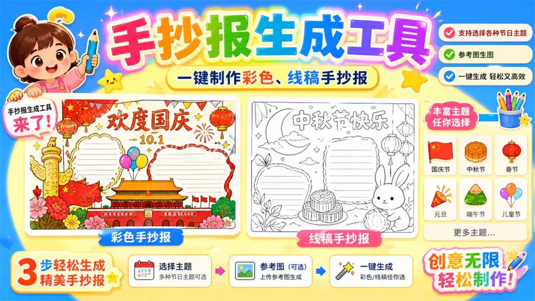 手抄报批量生成工具来了,完全免费,告别豆包生图,这个高清无水印 手抄报批量生成工具来了,完全免费,告别豆包生图,这个高清无水印