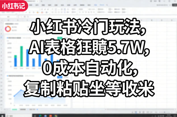 小红书冷门玩法，AI表格狂賺5.7W，0成本自动化，复制粘贴坐等收米-云动网创-专注网络创业项目推广与实战，致力于打造一个高质量的网络创业搞钱圈子。