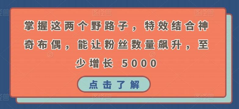 掌握这两个野路子，特效结合神奇布偶，能让粉丝数量飙升，至少增长 5000【揭秘】客创社 - 专注互联网轻资产创业及网络项目资源整合与分享客创社 - 专注互联网轻资产创业及网络项目资源整合与分享