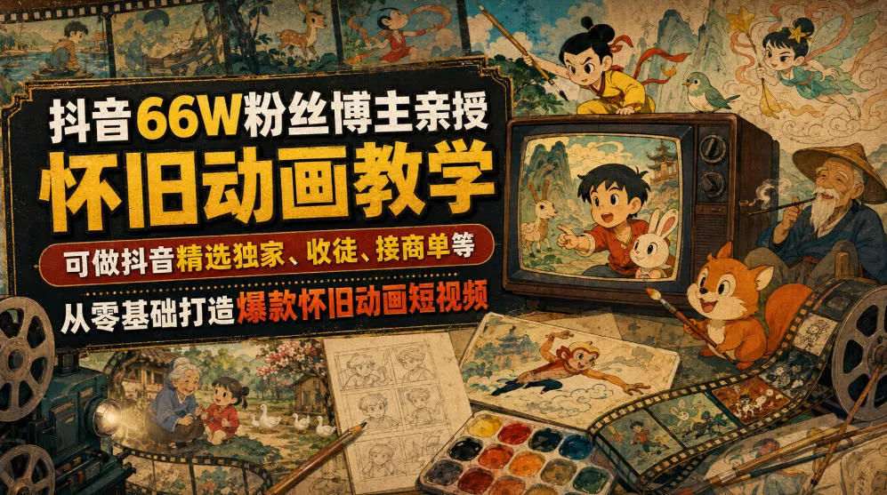 抖音66W粉丝博主亲授怀旧动画教学，可做抖音精选独家、收徒、接商单等，从零基础打造爆款怀旧动画短视频客创社区-专注互联网轻资产资源整合与分享客创社区-专注互联网轻资产资源整合与分享