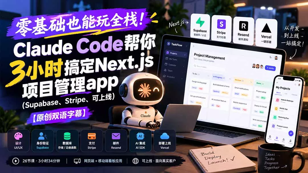 零基础也能玩全栈！Claude Code帮你3小时搞定Next.js项目管理app(Supabase、Stripe、可上线-鱼见海资源网-免费PHP网站源码模板,插件软件网创AI智能体资源分享平台！