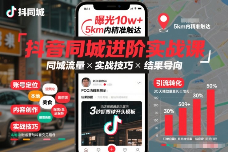 抖音同城进阶实战课，助你同城流量拿到结果客创社区-专注互联网轻资产资源整合与分享客创社区-专注互联网轻资产资源整合与分享