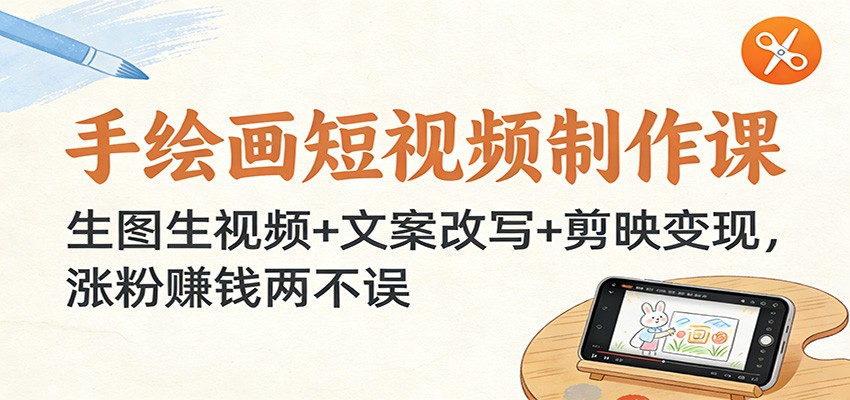手绘画短视频制作课：生图生视频+文案改写+剪映变现，涨粉赚钱两不误 | 鱼见海科技-鱼见海资源网-免费PHP网站源码模板,插件软件网创AI智能体资源分享平台！