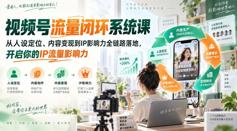视频号流量闭环系统课，从人设定位、内容变现到IP影响力全链路落地，开启你的IP流量影响力 《鱼见海科技》-鱼见海资源网-免费PHP网站源码模板,插件软件网创AI智能体资源分享平台！