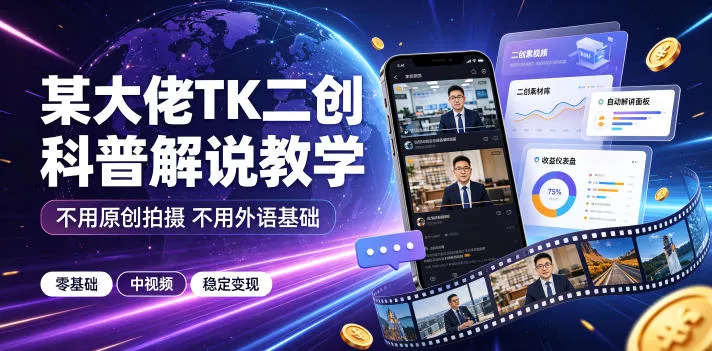 某大佬TK二创科普解说教学，不用原创拍摄不用外语基础，零基础做TikTok中视频稳定变现 《鱼见海科技》-鱼见海资源网-免费PHP网站源码模板,插件软件网创AI智能体资源分享平台！