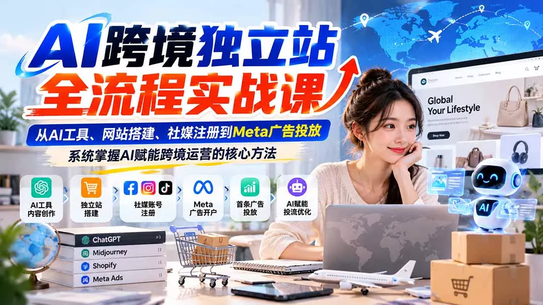 AI跨境独立站全流程实战课：从AI工具、网站搭建、社媒注册到Meta广告投放，系统掌握AI赋能跨境运营的核心方法客创社区-专注互联网轻资产资源整合与分享客创社区-专注互联网轻资产资源整合与分享