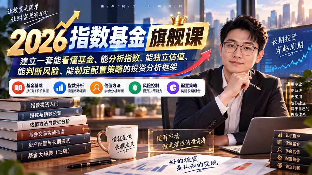 2026指数基金旗舰课｜建立一套能看懂基金、能分析指数、能独立估值、能判断风险、能制定配置策略的投资分析框架 《鱼见海科技》-鱼见海资源网-免费PHP网站源码模板,插件软件网创AI智能体资源分享平台！