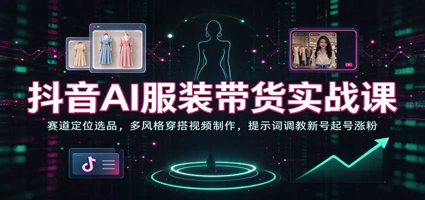 抖音AI服装带货实战课：赛道定位选品，多风格穿搭视频制作，提示词调教新号起号涨粉客创社区-专注互联网轻资产资源整合与分享客创社区-专注互联网轻资产资源整合与分享