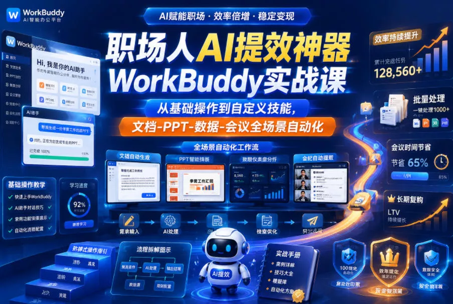 职场人AI提效神器WorkBuddy实战课，从基础操作到自定义技能，文档-PPT-数据-会议全场景自动化客创社区-专注互联网轻资产资源整合与分享客创社区-专注互联网轻资产资源整合与分享