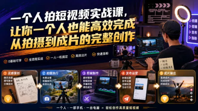 一个人拍短视频实战课，让你一个人也能高效完成从拍摄到成片的完整创作星享资源网星享资源网