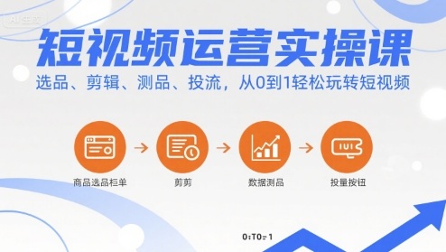 短视频运营实操课，选品、剪辑、测品、投流，从0到1轻松玩转短视频-客创社 - 专注互联网轻资产创业及网络项目资源整合与分享客创社-免费且强大的项目分享网站！