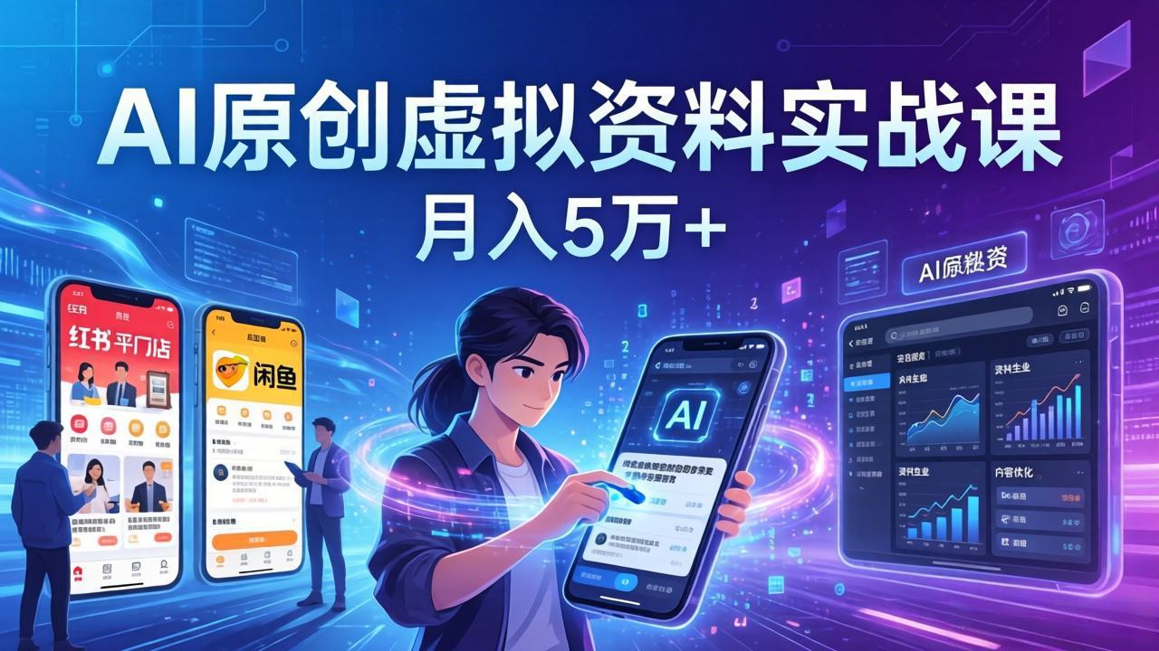 AI原创虚拟资料实战课：2026新机会，小红书闲鱼开店，普通人用AI轻松变现，月入5万+客创社区-专注互联网轻资产资源整合与分享客创社区-专注互联网轻资产资源整合与分享