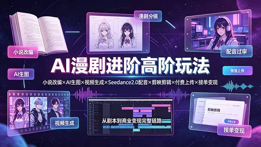 AI漫剧进阶高阶玩法:小说改编×AI生图×视频生成×Seedance2.0配音×剪映剪辑×付费上传×接单变现-软件百科