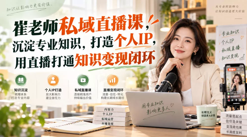 崔老师私域直播课，沉淀专业知识，打造个人IP，用直播打通知识变现闭环客创社区-专注互联网轻资产资源整合与分享客创社区-专注互联网轻资产资源整合与分享