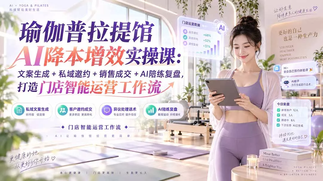 瑜伽普拉提馆AI降本增效实操课：文案生成+私域邀约+销售成交+AI陪练复盘，打造门店智能运营工作流客创社区-专注互联网轻资产资源整合与分享客创社区-专注互联网轻资产资源整合与分享