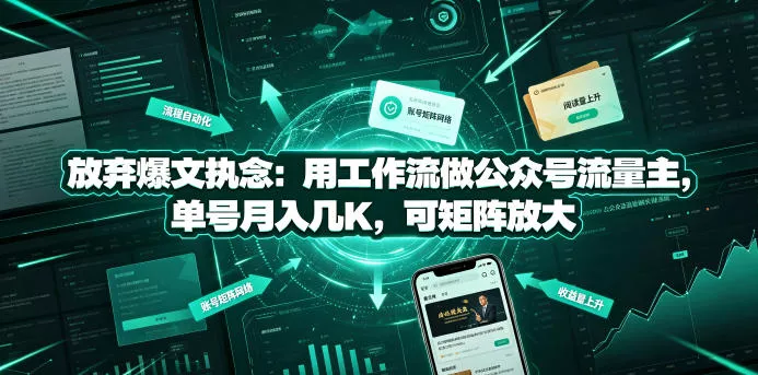 放弃爆文执念：用工作流做公众号流量主，单号月入几K，可矩阵放大客创社区-专注互联网轻资产资源整合与分享客创社区-专注互联网轻资产资源整合与分享