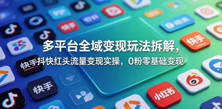 多平台全域变现玩法拆解，抖快红头流量变现实操，0粉零基础变现-鱼见海资源网-免费PHP网站源码模板,插件软件网创AI智能体资源分享平台！