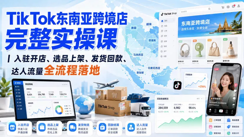 TikTok东南亚跨境店完整实操课｜入驻开店、选品上架、发货回款、达人流量全流程落地客创社区-专注互联网轻资产资源整合与分享客创社区-专注互联网轻资产资源整合与分享
