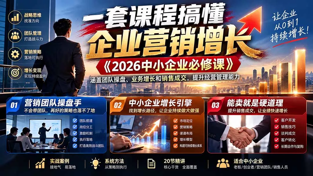一套课程搞懂企业营销增长《2026中小企业必修课》涵盖团队操盘、业务增长和销售成交，提升经营管理能力客创社区-专注互联网轻资产资源整合与分享客创社区-专注互联网轻资产资源整合与分享