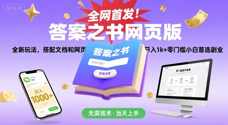 全网首发！答案之书网页版，全新玩法，搭配文档和网页，日入1k+零门槛小白首选副业【揭秘】-客创社 - 专注互联网轻资产创业及网络项目资源整合与分享客创社-免费且强大的项目分享网站！