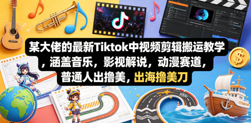 某大佬的最新Tiktok中视频剪辑搬运教学，涵盖音乐，影视解说，动漫赛道，普通人出海撸美刀-鱼见海资源网-免费PHP网站源码模板,插件软件网创AI智能体资源分享平台！