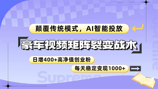 豪车视频矩阵裂变战术，颠覆传统模式，AI智能投放，日增400+高净值创业…-客创社 - 专注互联网轻资产创业及网络项目资源整合与分享客创社-免费且强大的项目分享网站！