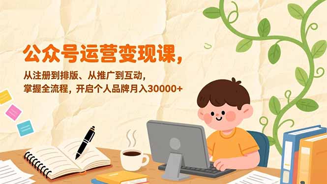 公众号运营变现课，从注册到排版、从推广到互动，掌握全流程，开启个人品牌月入30000+客创社区-专注互联网轻资产资源整合与分享客创社区-专注互联网轻资产资源整合与分享