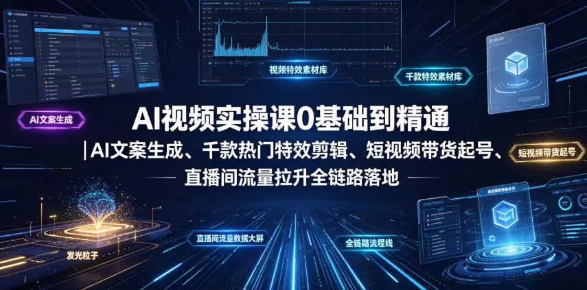 AI视频实操课0基础到精通｜AI文案生成、千款热门特效剪辑、短视频带货起号、直播间流量拉升全链路落地客创社区-专注互联网轻资产资源整合与分享客创社区-专注互联网轻资产资源整合与分享