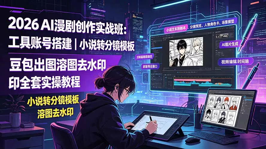 2026AI漫剧创作实战班:工具账号搭建|小说转分镜模板|豆包出图溶图去水印全套实操教程-软件百科