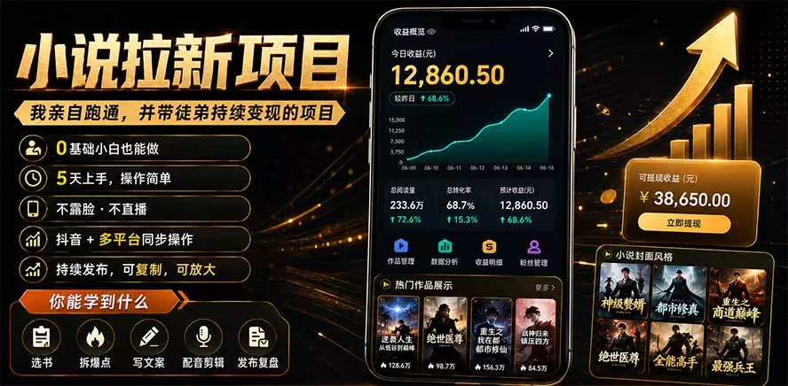 抖音及多平台小说拉新项目：我亲自跑通并持续带徒弟实操｜0基础小白5天上手快速变现客创社区-专注互联网轻资产资源整合与分享客创社区-专注互联网轻资产资源整合与分享