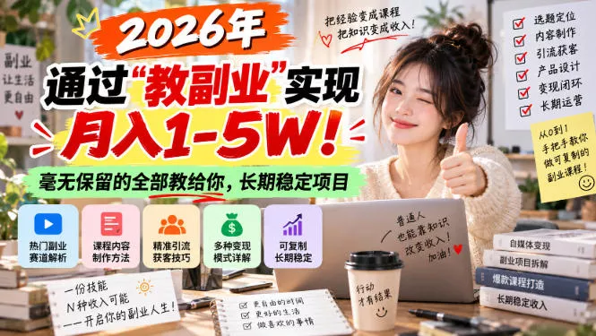 2026年通过“教副业”实现月入1-5W！毫无保留的全部教给你，长期稳定项目【揭秘】-鱼见海资源网-免费PHP网站源码模板,插件软件网创AI智能体资源分享平台！
