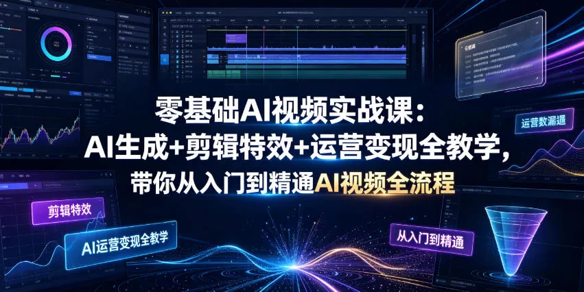 零基础AI视频实战课：AI生成+剪辑特效+运营变现全教学，带你从入门到精通AI视频全流程 《鱼见海科技》-鱼见海资源网-免费PHP网站源码模板,插件软件网创AI智能体资源分享平台！