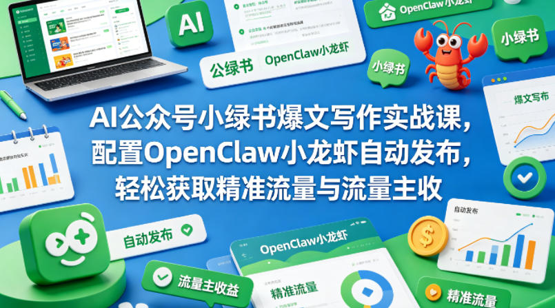 AI公众号小绿书爆文写作实战课，配置OpenClaw小龙虾自动发布，轻松获取精准流量与流量主收益客创社区-专注互联网轻资产资源整合与分享客创社区-专注互联网轻资产资源整合与分享
