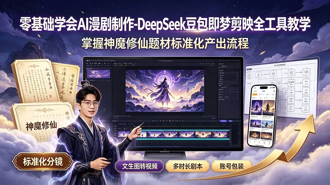 零基础学会AI漫剧制作-DeepSeek豆包即梦剪映全工具教学，掌握神魔修仙题材标准化产出流程-软件百科