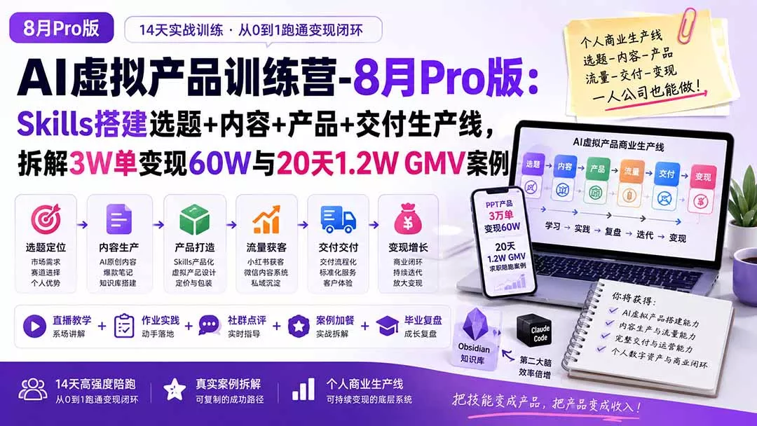 AI虚拟产品训练营-8月Pro版：Skills搭建选题+内容+产