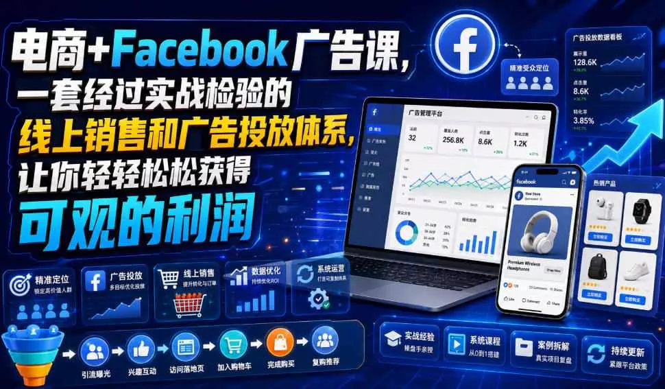 电商+Facebook广告课，一套经过实战检验的线上销售和广告投放体系，让你轻轻松松获得可观的利润【原创双语字幕】 《鱼见海科技》-鱼见海资源网-免费PHP网站源码模板,插件软件网创AI智能体资源分享平台！