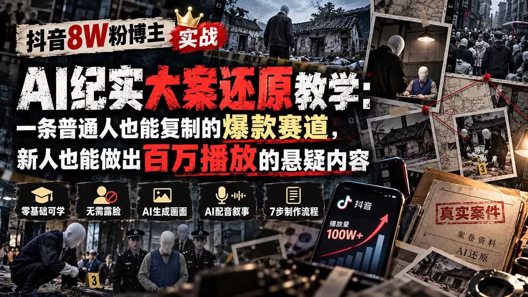 抖音8W粉博主AI纪实大案还原教学：一条普通人也能复制的爆款赛道