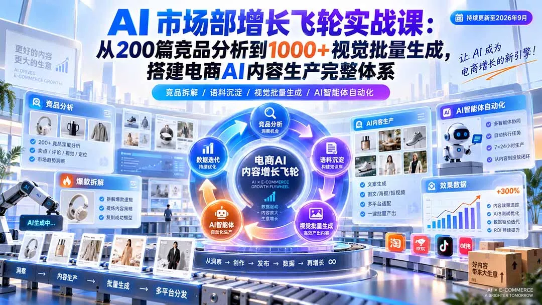 AI 市场部增长飞轮实战课：从200篇竞品分析到1000+视觉批