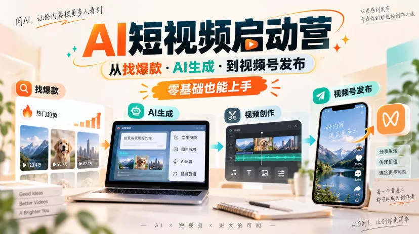 AI短视频启动营，从找爆款·AI生成·到视频号发布，零基础也能上手 《鱼见海科技》-鱼见海资源网-免费PHP网站源码模板,插件软件网创AI智能体资源分享平台！