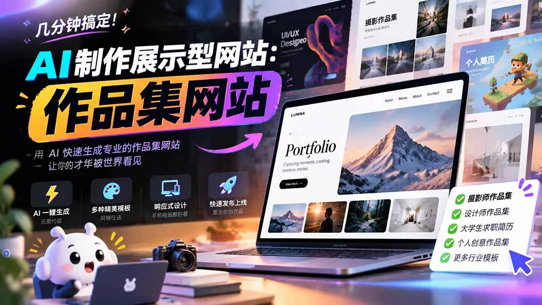 几分钟搞定，AI制作展示型网站制作：作品集网站，用AI快速生成专业的作品集网站，接单变现！客创社区-专注互联网轻资产资源整合与分享客创社区-专注互联网轻资产资源整合与分享