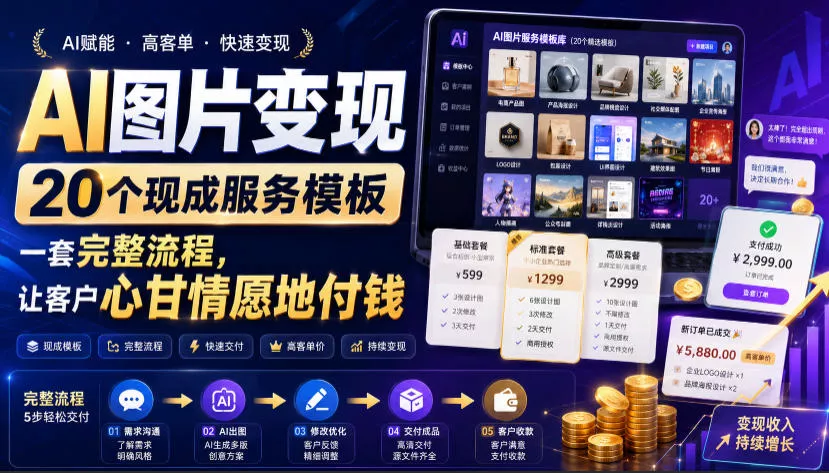 AI图片变现，20个现成服务模板，一套完整流程，让客户心甘情愿地付钱【原创双语字幕】主用 -、辅助 +中赚AI网