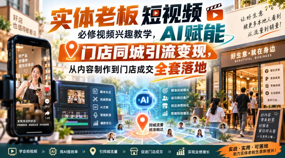 实体老板短视频必修视频兴趣教学，AI赋能门店同城引流变现，AI+短视频+直播打爆实体客流量 《鱼见海科技》-鱼见海资源网-免费PHP网站源码模板,插件软件网创AI智能体资源分享平台！