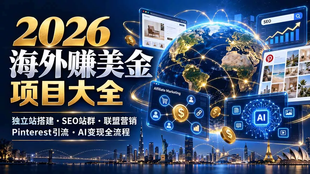 2026海外赚美金项目大全：独立站搭建、SEO站群、联盟营销、Pinterest引流与AI变现全流程客创社区-专注互联网轻资产资源整合与分享客创社区-专注互联网轻资产资源整合与分享