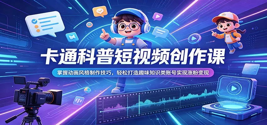 卡通科普短视频创作课：掌握动画风格制作技巧，轻松打造趣味知识类账号实现涨粉变现客创社区-专注互联网轻资产资源整合与分享客创社区-专注互联网轻资产资源整合与分享