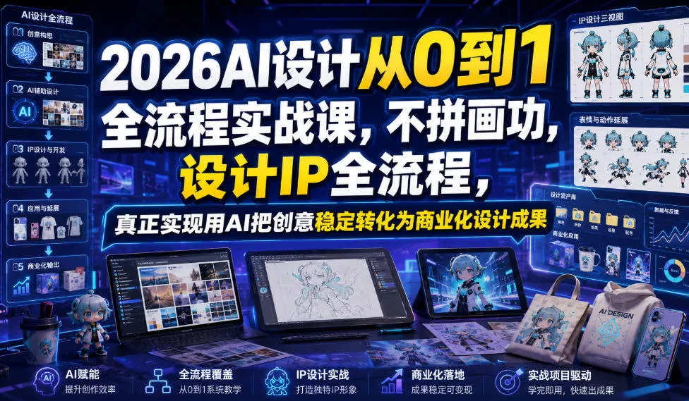 2026AI设计从0到1全流程实战课，不拼画功，设计IP全流程，真正实现用AI把创意稳定转化为商业化设计成果 《鱼见海科技》-鱼见海资源网-免费PHP网站源码模板,插件软件网创AI智能体资源分享平台！
