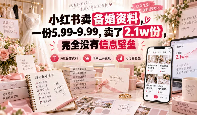 小红书卖备婚资料，一份5.99-9.99，卖了2.1w份，完全没有信息壁垒 《鱼见海科技》-鱼见海资源网-免费PHP网站源码模板,插件软件网创AI智能体资源分享平台！