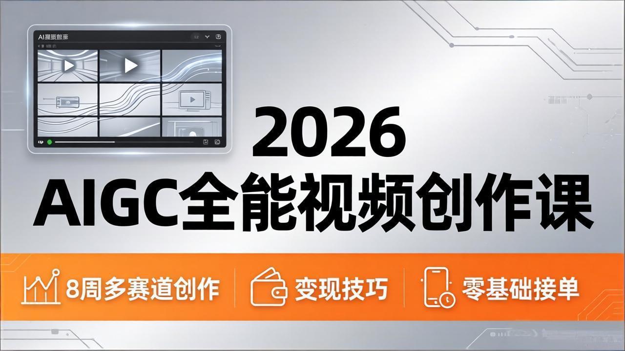 2026AIGC全能视频创作课，8周吃透多赛道创作+变现，零基础也能高效出片接单-鱼见海资源网-免费PHP网站源码模板,插件软件网创AI智能体资源分享平台！