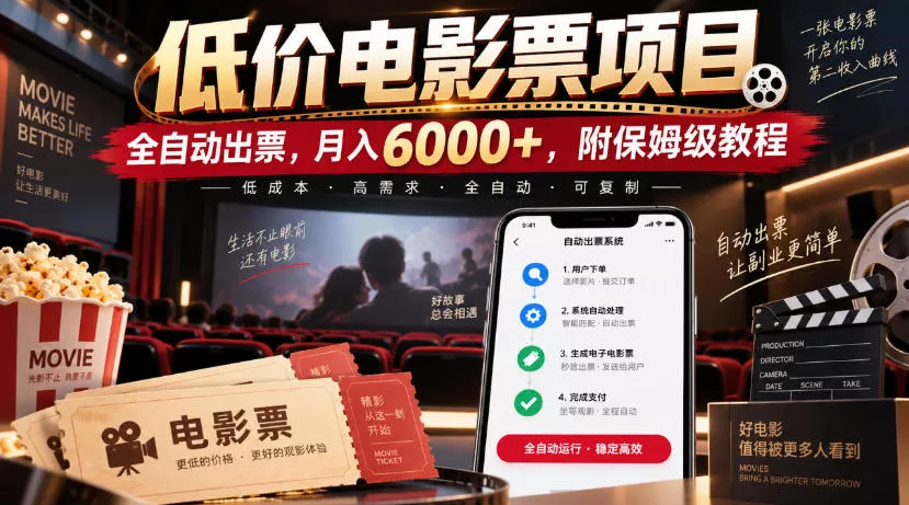 低价电影票项目，全自动出票，月入6000+，附保姆级教程【揭秘】-鱼见海资源网-免费PHP网站源码模板,插件软件网创AI智能体资源分享平台！